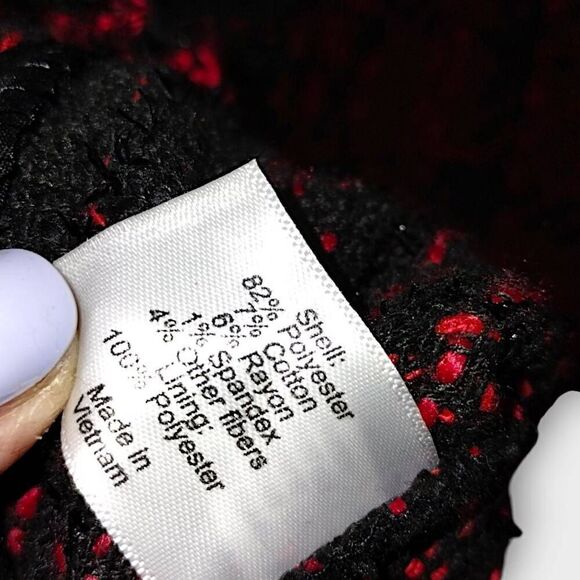 Lane Bryant Tweed Coat Sz 18/20 Black Red Plaid Shimmer Jacket - Picture 10 of 13